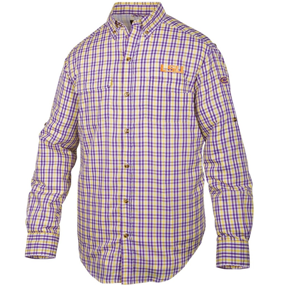 Drake Men's Plaid Button Down Shirt - Purple and Yellow
